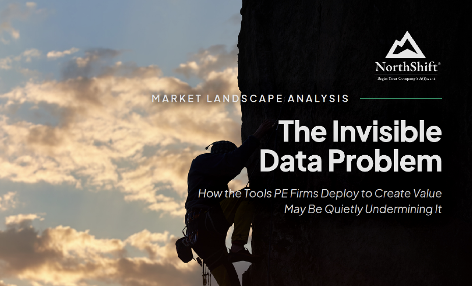 Climber scaling a rock at sunset on a market landscape analysis cover; title 'The Invisible Data Problem' with NorthShift logo.